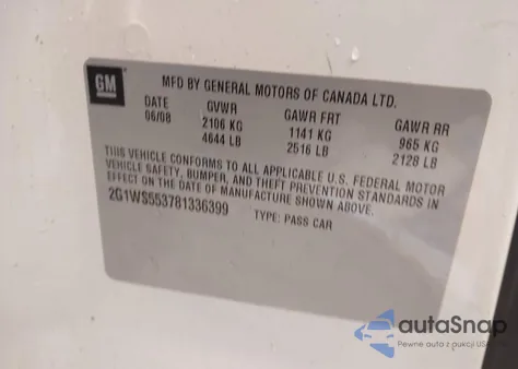 2008 Chevrolet Impala Police from USA, damaged, VIN 2G1WS553781336399